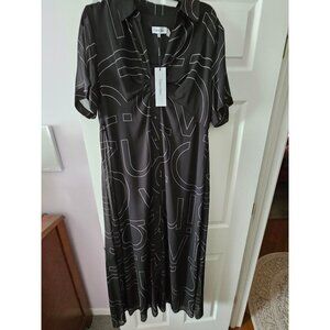 NWT Calvin Klein Womens Blk Maxi Dress CK Abstract Print 14 Evening Resort Wear